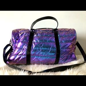 Iridescent purple duffel bag w/sparkle straps